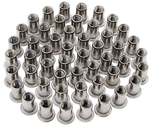 HSeaMall Tuerca remachada de acero inoxidable Cabeza plana Inserto roscado Remache Casquillo Nutsert M6 Herramienta de instalación 50PCS(M6 Type)