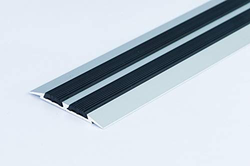 Flat Threshold Carpet Door Aluminium Rubber 45mm x 1M (39.37) Floor Edging bar Trim Strip TMW Profiles (Silver)