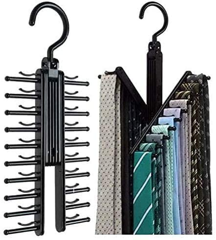 Duokon Tie Rack Accessories Wardrobe Organizer Garter Belt Adjustable with Cross X Tie Rack Scarves Hook 20 Rows