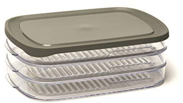 Amuse, 23 x 16 x 8 cm Frischhaltedose/Stapelbox mit 3 Abteilungen, als Aufbewahrungsbox mit Deckel oder Transportbox für Aufschnitt verwendbar, rechteckig, Kunststoff, grau