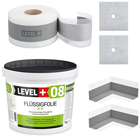 Dichtset 5 m² Dusche 7 Kg Flüssigfolie, 2 Innenecken, 2 Wandmanschetten, 5m Dichtband, Abdichtungsset Dusche Bad Küche SET05
