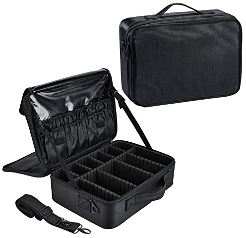 Joligrace Large Oxford Fabric Professional Makeup Bag with Removable Back Strap Cosmetic Case Beauty Box Hairdressing Tools Organiser Storage Box (Double Tiers Medium, Black)