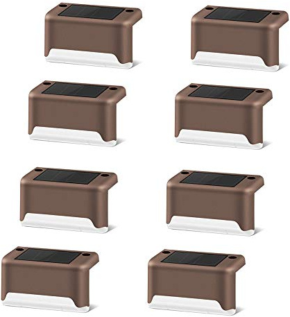 CREECHWA Solar Deck Lights, LED Solar Step Light IP65 Waterproof Outdoor Garden Pathway Patio Stairs Steps Fence Lamps (8pcs)