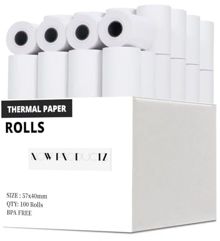 Now Products 57 x 40 mm (100 Rolls) Thermal Till Rolls Receipt Paper, Compatible with Credit Card PDQ Machines, POS, EPOS, Cash Registers, Warning Strip for Smooth Printing