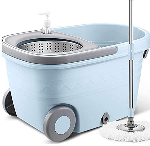 BKWJ Scopa e Secchio con strizzatore Set, Spin Mop e la Benna, ruotando Frettazzo per Pavimento a Secco, con 4 Microfibra Mop Heads