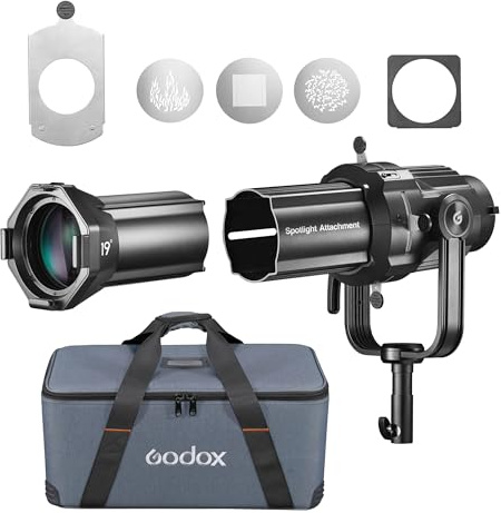 GODOX 26° Projection Lens Spotlight Attachment Complete Kit VSA-19K Focusing Adapter Fresnel Spot Camera Photography Bowens Mount Focus Lens Adjust Studio Photo Flash Light LED Lighting (26°)