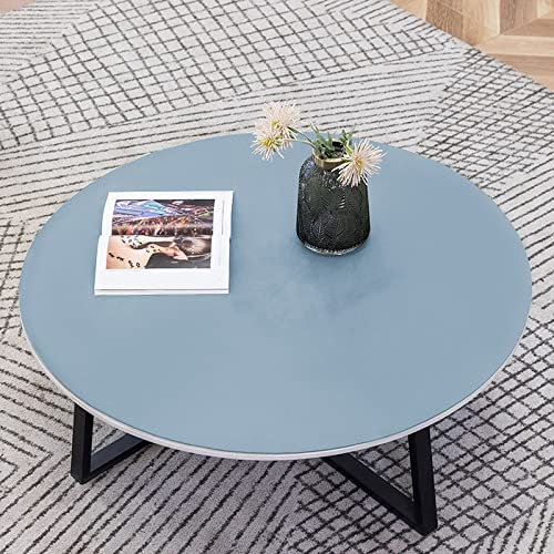 Fnho Tischwäsche Tafeltuch,mit Fleckschutz Tischdecke,Rundes PVC-Leder-Tischset, ölbeständige und waschbare Tischdecke,Blau A,70cm Durchmesser