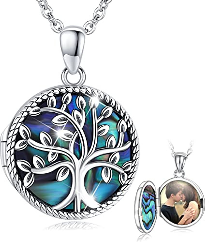 Aniu Medaillon Zum öffnen für Bilder, Lebensbaum Medaillon Kette 925 Sterling Silber Anhänger, Amulett zum öffnen für Bilder Foto Amulett Halskette Valentinstag Damen/Mädchen/Paar Pärchen