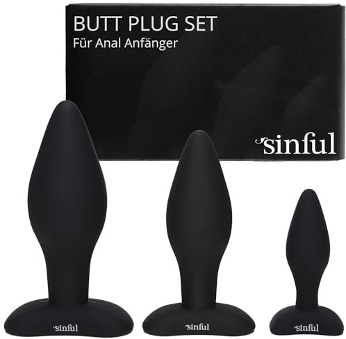 Butt Plug Set by Sinful - 3 Pcs Anal Training Kit with Butt Plugs Made of Premium Grade Silicone - Anal Plugs for Women, Men & Couples - Anal Sex Toy Set for Beginners - Small Medium & Large Butt Plug