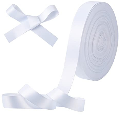 Bestewelry 27 meter platt polyesterband 25 mm vitt dubbelsidigt tyg platt hängande polyester remrullar för gör-det-själv-hantverk termisk överföring sömnad dekor