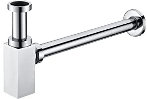 IMEX - Siphon pour lavabo ou bidet, Set de vidange - Piège avec ouverture de nettoyage + instructions d'installation - Siphon de conception, Siphon de tuyau chromé carré - SCL003