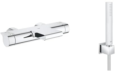 GROHE - 34174001 - Mitigeur Bain/Douche Thermostatique Grohtherm - 2000 - (Import Allemagne) & 27703000 Set de Douche 1 Jet Euphoria Cube Stick, Argent (Import Allemagne)
