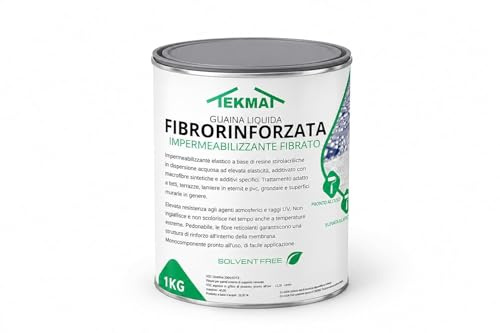 Guaina Liquida Impermeabilizzante Fibrorinforzata TEKMAT 1 kg – Membrana Elastica Calpestabile Resistente UV per Terrazzi, Tetti, Balconi, Lamiere – Monocomponente Pronta all'Uso (1 kg, Rosso)