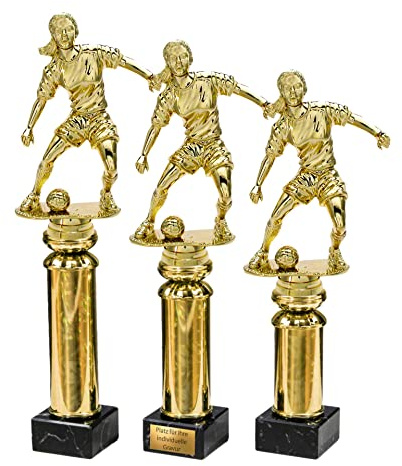 eberin · Frauen Fußball Pokal mit Gravur/Wunschtext · Fußball Trophäe · Fußballspielerin mit Ball auf Goldsäule/Marmor · Pokal in 3 Größen erhältlich ·