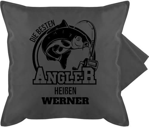 Kissenbezug - Angeln - Angler Geschenk - 50 x 50 cm - Grau - Angel Kissen fischkissen fischen carp kopfkissen für Fisch Fishing Baumwolle Geschenke angelzubehör Karpfen Fischer Name angelfan