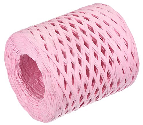 sourcing map Rafia Papel Artesanía Cuerda Cinta Embalaje Papel Cordel 200m Longitud Mano Hecho Rosa para Bricolaje Decoración Regalo Embalaje