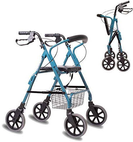 TRFAN Vierrädriger Gehwagen mit Bremsen Leichter Faltbarer Gehwagen mit Aluminiumrahmen Rotierendes Rad Standard-Gehwagen Höhenverstellbar Decoration