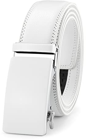 guvoosm Gürtel Herren,Leder Automatik Gürtel Für Herren Business Anzug -3,5cm Breite-51-110-White