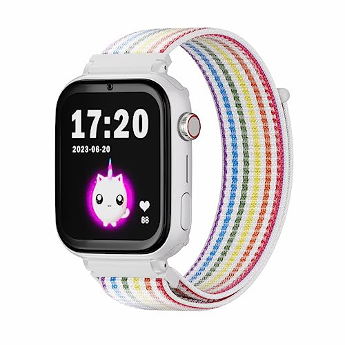 SaveFamily SaveWatch Plus 4G | Reloj Inteligente Niño con Localizador GPS, Llamada, Vídeo, Whatsapp, Música, Bluetooth, App Store | SIM Incluida - Esfera Blanca y Correa de Tela Unicornio