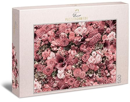 Ulmer Puzzleschmiede - Puzzle rose « blush » – Puzzle classique de 500 pièces de fleurs et de fleurs entièrement rouges – Le puzzle pour tous ceux qui aiment les roses rouges et ne craignent pas les