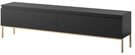 Selsey TV Schrank Board Sideboard Fernsehtisch Fernsehschrank Mit Schränken 175 cm Goldene Beine Schwarz Bemmi