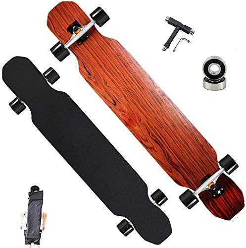 Longboard Skateboard 117 × 22 cm Komplettboard 5 Schichten Ahorn + 1 Schicht Bambus ABEC-11 Kugellager Drop-Through Freeride Skate Cruiser Boards für Erwachsene Jungen und Kinder Traglast maximal 200