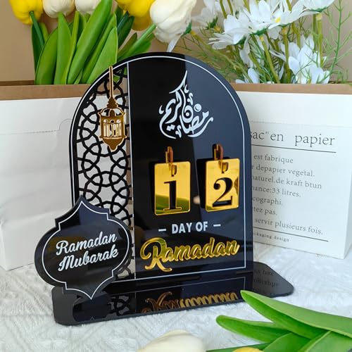 Ramadan Kalender, Eid Mubarak Dekoration DIY Islam Deko aus Acryl | Ramadan Adventskalender, Countdown Kalender Ornament Gebet Islam Dekoration Wohnzimmer für Tischdeko