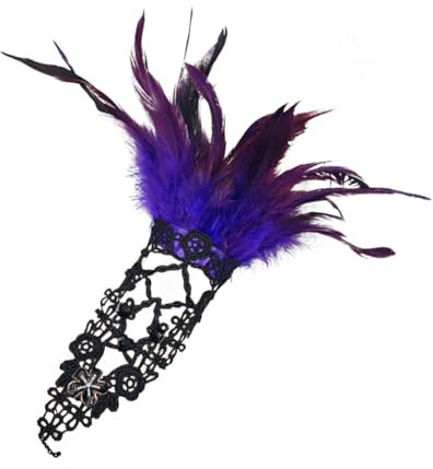 Uposao 1 Stück Damen Feder Schwarz Spitze Fingerlose Lange Handschuhe Steampunk Federmanschette Handschuhe Vintage Spitze Fingerlose Handschuhe Armkette für Hochzeit Halloween Maleficent Kostüm Party