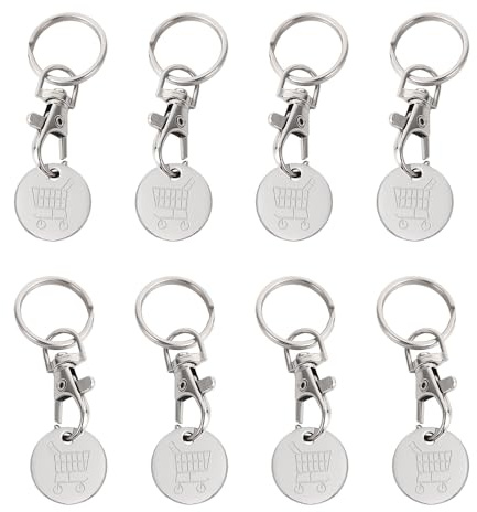 SYEYCW 8 Pièces Jeton de Caddie, Jeton Caddie Porte Clef, Jetons de Chariot en Acier Inoxydable, Jeton de Caddie Amovible comme Porte-Clés pour Chariot De Courses, Cadeaux pour la Famille et Les Amis