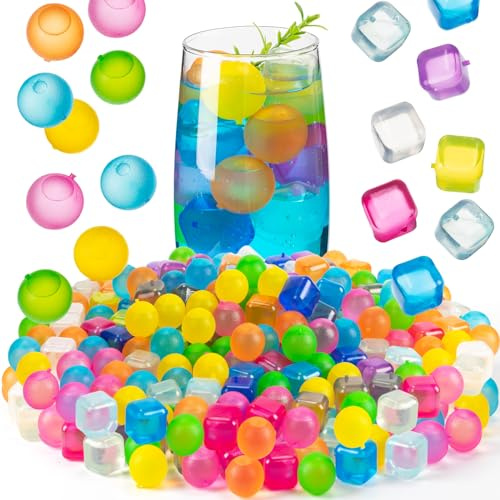 Havawish 200 Pcs Reusable Ice Cube Bulk, Colorful Plastic Round and Squares for Drinks, Cocktails, Whiskey, Wine or Beer, Coffee, Bpa Free, Refreezable, Washable