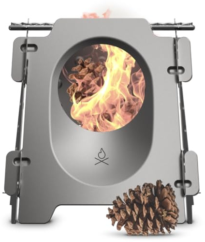 überleben Stöker - Estufa de leña portátil de acero inoxidable para camping, mochileros y senderismo, estufa plegable de 510.3 g, pequeña estufa de leña esencial para acampar (soplado con cuentas)