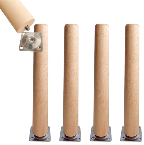4X Möbelbeine Holz,Rund Gerade Möbelfüße Tischbeine Schrankfüße(55cm/22in) | Massivholz Konisch Sofafüße Holzbeine für Möbel Schrankfüße mit Montageplatten & Schrauben,Sockelfüße Für Sofa Bett Tisch