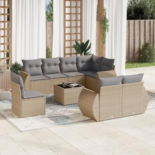 Rantry 9-TLG. Gartenmöbel Set mit Kissen Gartensofa Balkonmöbel Gartenlounge Loungesofa mit Gartentisch Rattansofa Ecksofa Ecklounge Loungemöbel Sitzgruppe Beige Poly Rattan #18