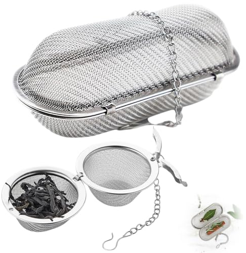FENGCHUANG Lot de 2 Infuseurs à Thé en Acier Inoxydable, Filtre Infuseur Passe Boule avec Crochet à Chaîne Allongé et Maille Extra Fine, Infuseur à Thé/Epices pour Thé Vrac, Épices, Herbes, Café