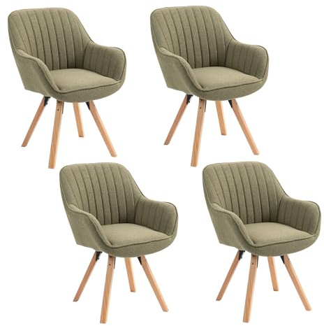 MEUBLE Cosy Esszimmerstühle Drehbar 4er Set Küchenstuhl Polsterstuhl Drehstuhl mit Armlehne Sessel Schminkstuhl aus Stoff Massivholzbeine für Esszimmer Wohnzimmer Arbeitszimmer, Grün