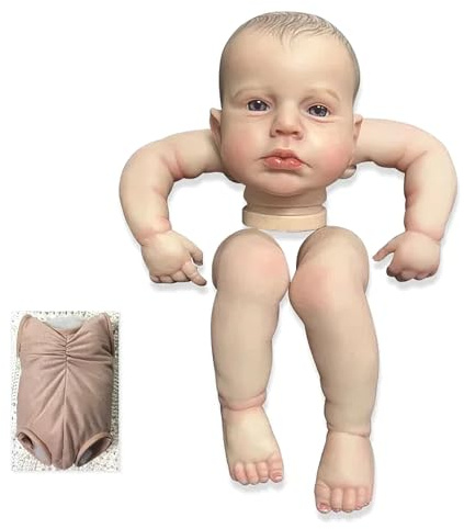 MineeQu 19 Zoll gemaltes Haar Reborn Realistische Baby Puppe Größe bereits gemalt Kits wach Lebensecht Soft Touch Flexible fertig Puppe Teile mit Augen und Stoff Körper