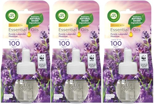 Air Wick Plug in Diffuser Refill, Purple Lavender Meadow, Pack 3 x 19ml, Long Lasting Fragrance, Lasts up to 400 days, Plug in Air freshener | Packaging May Vary