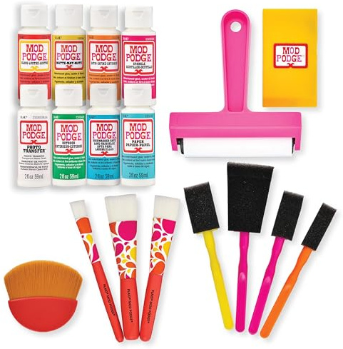 Mod Podge, Essential Decoupage Kit, Featuring 8 Formulas and 10 Tools, Perfect for DIY Arts and Crafts Projects, Assorted