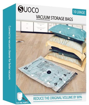 Bolsas de almacenamiento al vacío, 10 bolsas grandes con bomba eléctrica, 10 bolsas grandes de viaje para ahorrar espacio, bolsas de compresión herméticas para ropa, almohadas, edredones, mantas