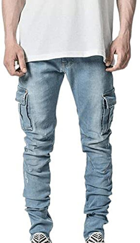 2024 Jeans para Hombres Pantalones Cargo de Mezclilla Rectos para Hombres Jeans de Motociclista Vaqueros Holgados con Bolsillo Lateral Ajustado Cremalleras Casual con Bolsillos Moda Comodidad