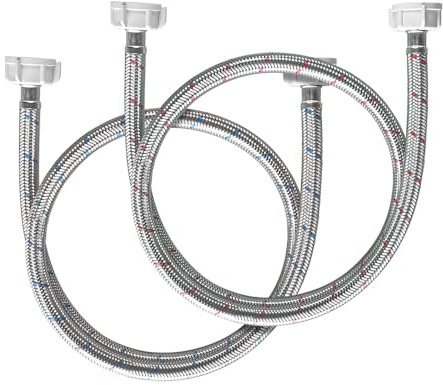 PLUMBINGMASTER Washing Machine Hoses, Washer Hoses Universal Stainless Steel Washing Machine Supply Lines Braided Washer Hoses for Washing Machine 2 Pack (Red Blue No Elbow, 4FT)