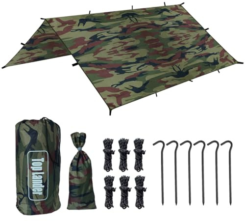 Tarp 3 x 3 impermeabile, multifunzione, tenda da sole, ultraleggera, con protezione con occhielli, per amaca, escursioni, picnic, attività all'aperto