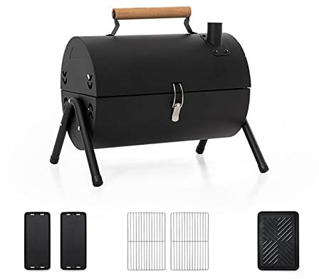 Barbecue à Charbon Portable avec Couvercle et cheminée, Barbecue Double Face, Barbecue de Table pour Camping en Plein air, Cuisine de fête dans l'arrière-Cour (métal : Noir)