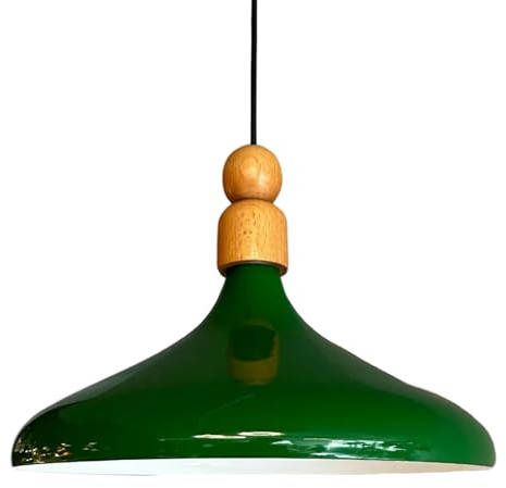bamyum Champion Pendelleuchte aus Holz, 35 cm Hängelampe Metall E27 Moderne Lampe, Skandinavisch Pendellampe für Schlafzimmer Wohnzimmer Küche Esstisch, Küchenlampe Hängend Grün