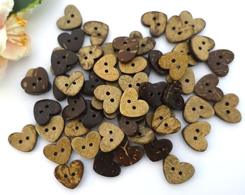 Knöpfe 15mm Herz Kokosnuss Holz 10 Stück braun
