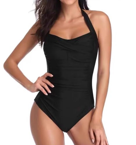 Lunaanda Costume da Bagno Intero Donna,Sexy Tinta Unita Costume Donna,Intero con Controllo della Pancia Costumi,Costume da Bagno Sportivo (IT, Numero, 38, 42, Regular, Regular, Nero(L))