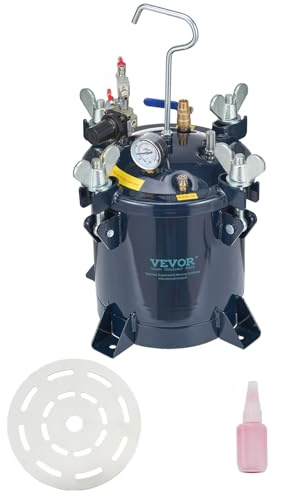 VEVOR Spray Paint Pressure Pot Tank, 10L/2.5gal 70PSI Max Air Paint Pressure Pot, with Metal Rack and Leak Repair Sealant, for Spray Painting and Resin Crafting, Industry Home Decor Automotive