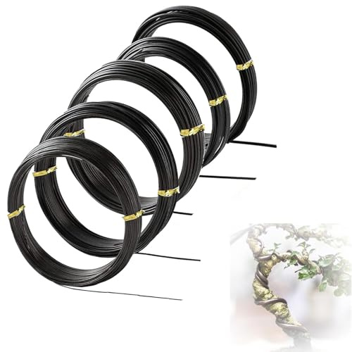 70 Meter Bonsai Draht, 5 Größe Basteldraht (1 mm, 1,5 mm, 2 mm, 2,5 mm, 3mm), Aluminiumdraht Schwarz, Eloxiertes Aluminium Draht für Pflanzen und Bäume