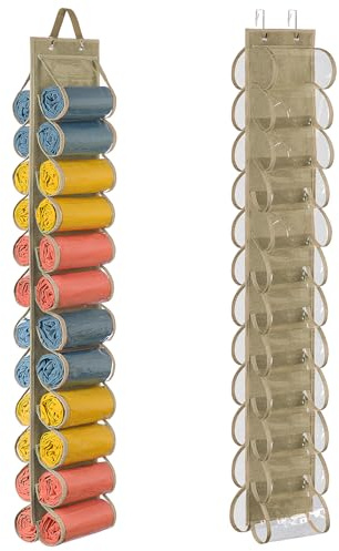 Lirex Leggings Aufbewahrung Hängend, Hängender Yoga Leggings Aufbewahrungs Organizer mit 24 Taschen Faltbarer Oxford Stoff Schrank Organizer Hemden Jeans Aufhänger für Schlafzimmer, Hellkaffee