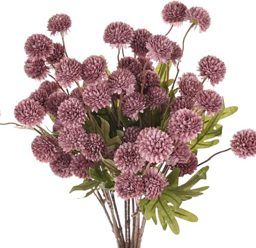 M METERXITY 12-Pack Artificial Chrysanthemum Ball Flowers 20 in, Dark Brown | Faux Chrysanthemum, Real Touch Faux Flowers, Silk Bouquets, 5-heads, for Home, Wedding, Christmas, Party